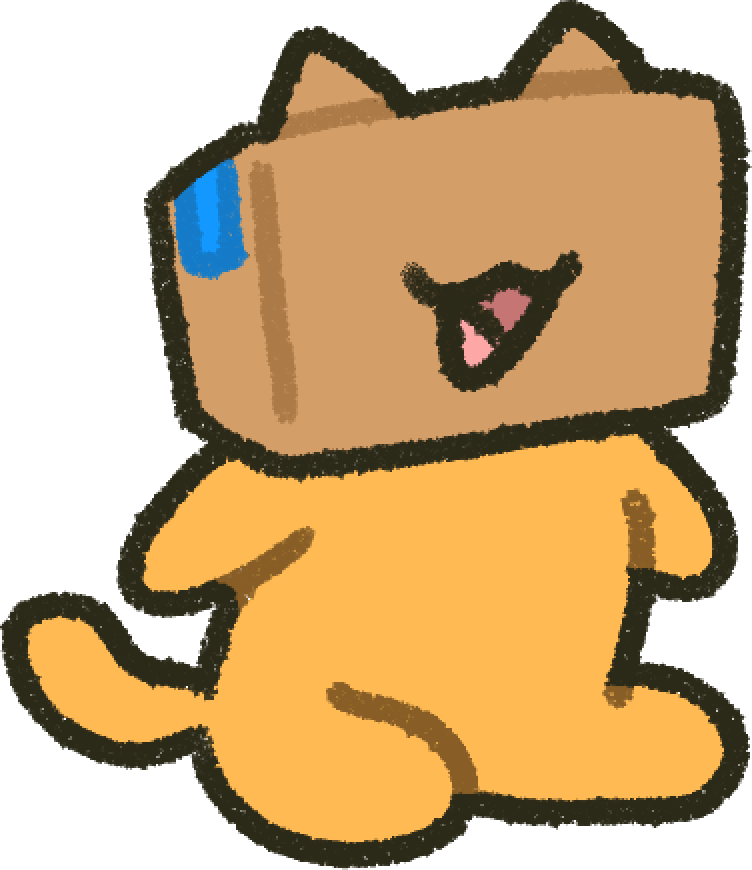 BOXY sitting on the belt with a cardboard head and blue tape.