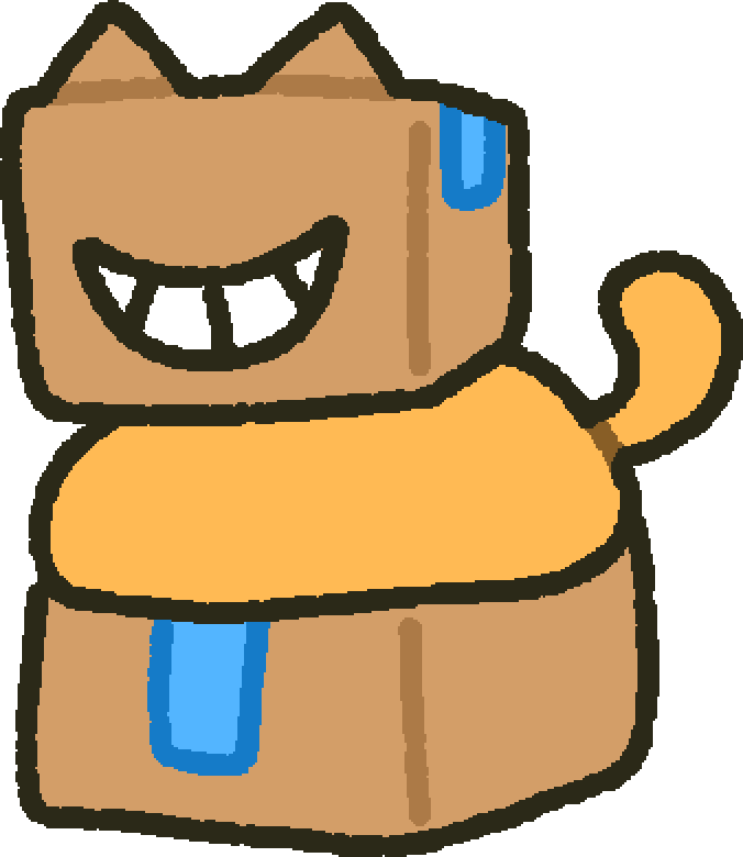 BOXY grinning from inside a cardboard box.